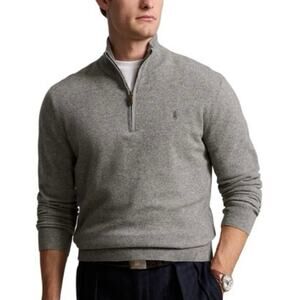 Polo Ralph Lauren 1/4 Zip Ribbed Knit Sweater Mens XL Gray Pony Preppy Fisherman